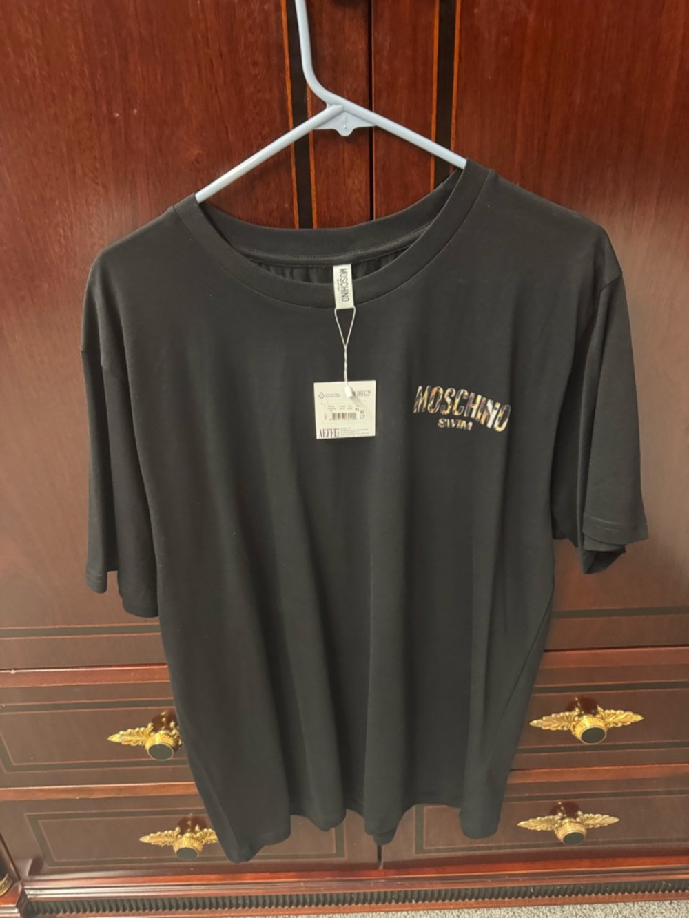 Moschino Black Tee with Camouflage Logo